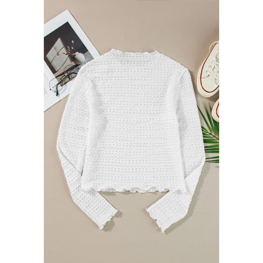 Textured Round Neck Long Sleeve Top White / S Apparel and Accessories
