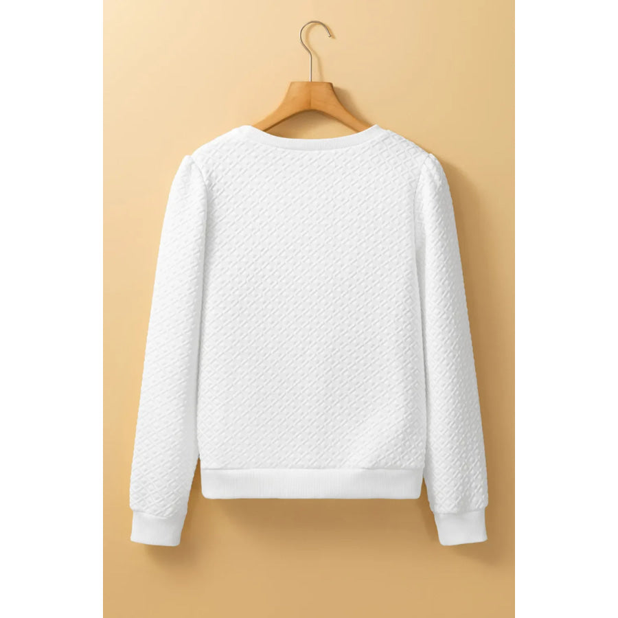 Textured Round Neck Long Sleeve Top Apparel and Accessories