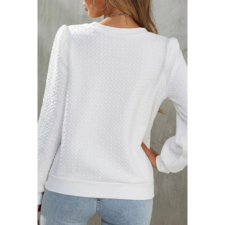 Textured Round Neck Long Sleeve Top Apparel and Accessories