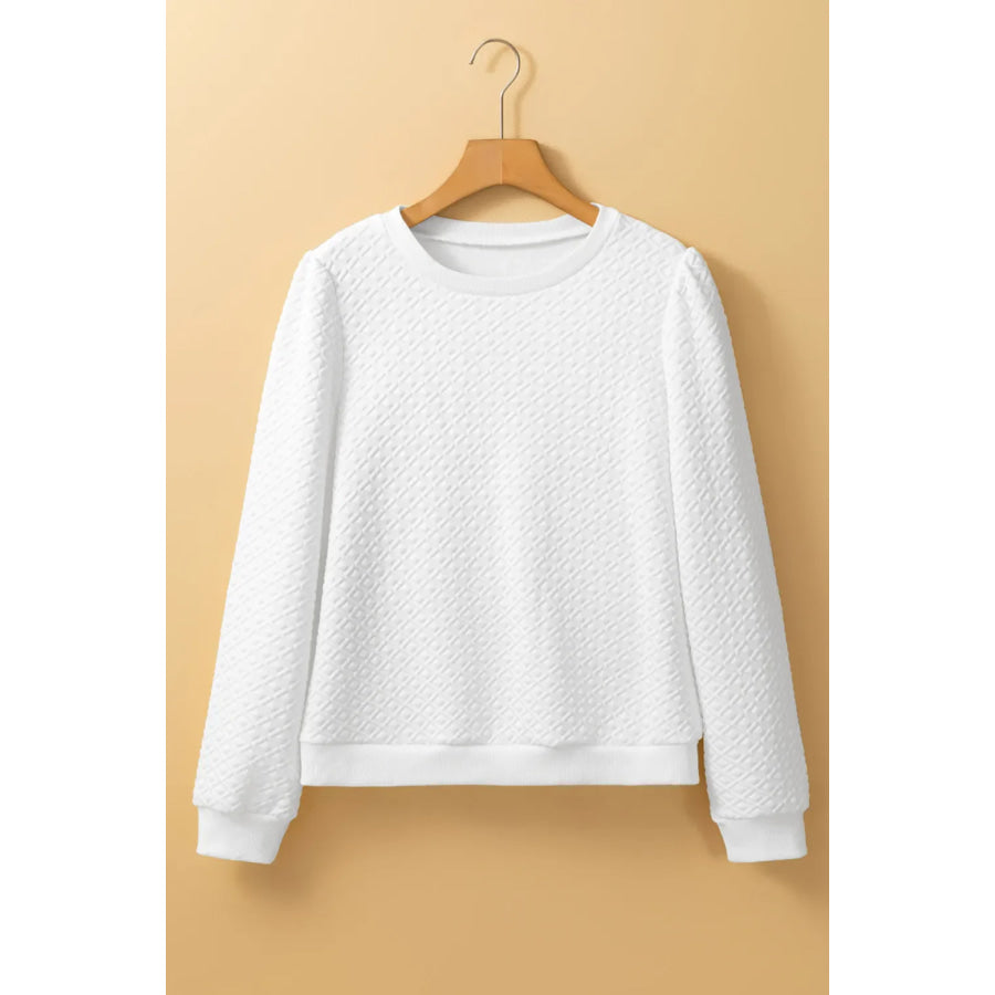 Textured Round Neck Long Sleeve Top Apparel and Accessories