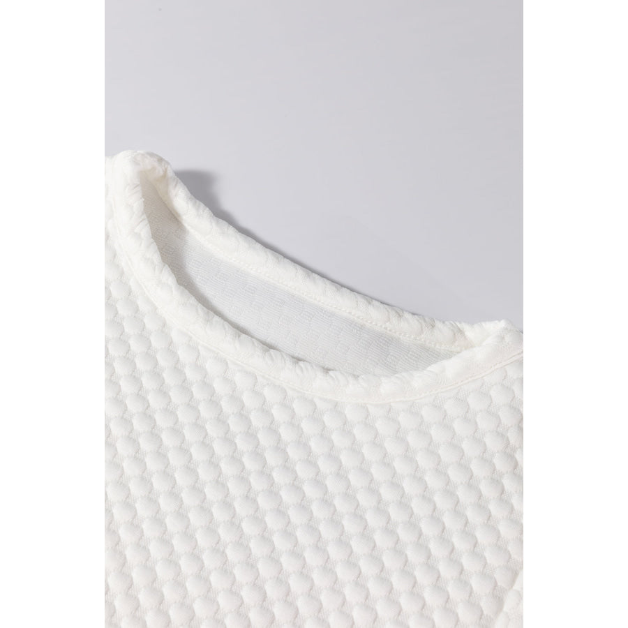 Textured Round Neck Puff Sleeve Blouse Apparel and Accessories