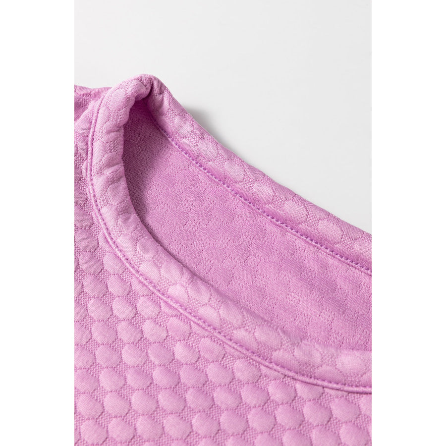 Textured Round Neck Puff Sleeve Blouse Apparel and Accessories