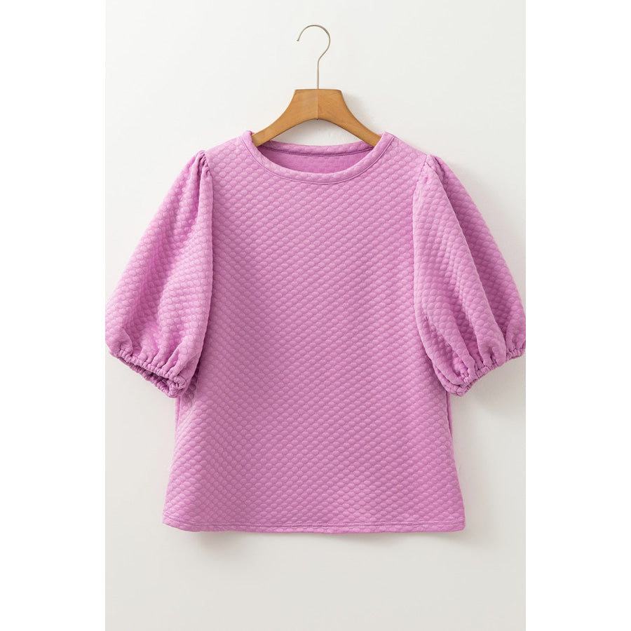 Textured Round Neck Puff Sleeve Blouse Apparel and Accessories