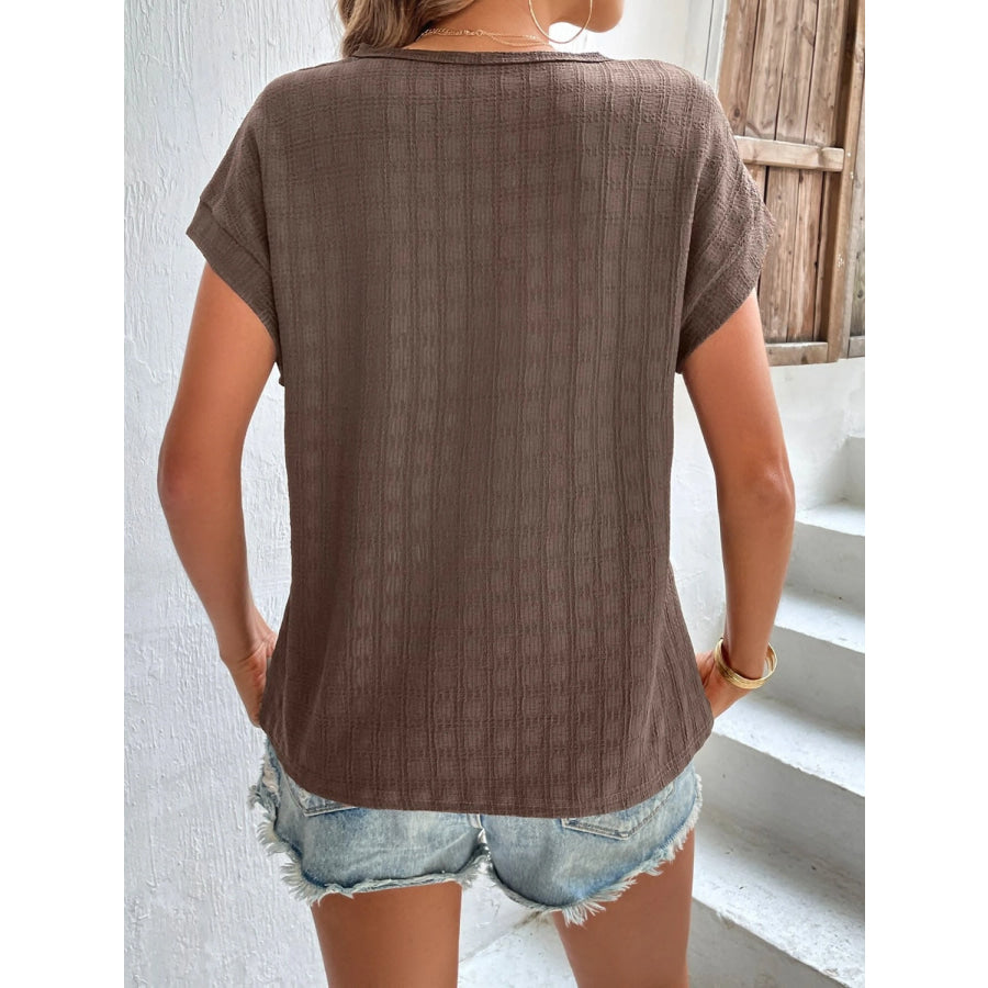 Textured Round Neck Short Sleeve Top Apparel and Accessories