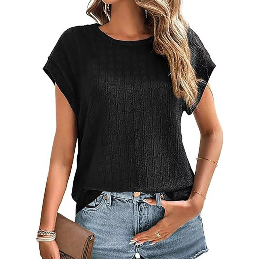 Textured Round Neck Short Sleeve Top Apparel and Accessories