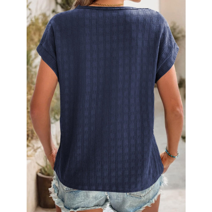 Textured Round Neck Short Sleeve Top Apparel and Accessories