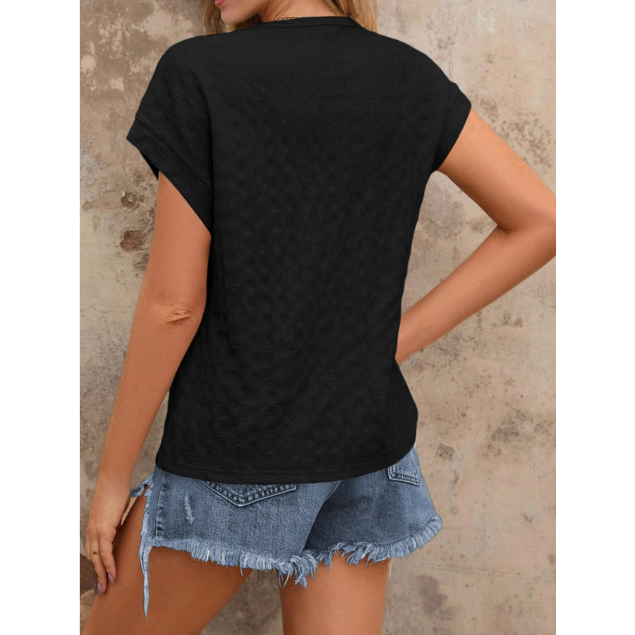 Textured Round Neck Short Sleeve Top Apparel and Accessories