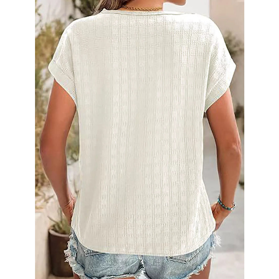 Textured Round Neck Short Sleeve Top Apparel and Accessories