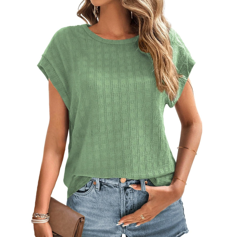 Textured Round Neck Short Sleeve Top Apparel and Accessories