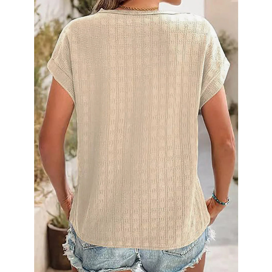 Textured Round Neck Short Sleeve Top Apparel and Accessories