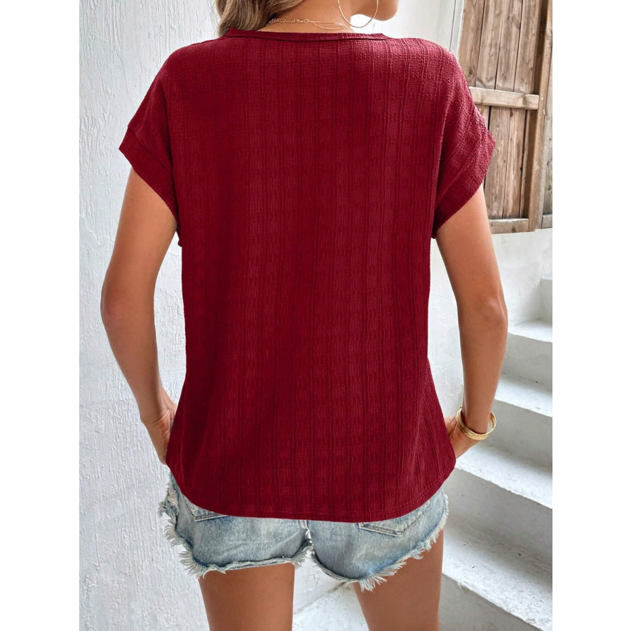 Textured Round Neck Short Sleeve Top Apparel and Accessories