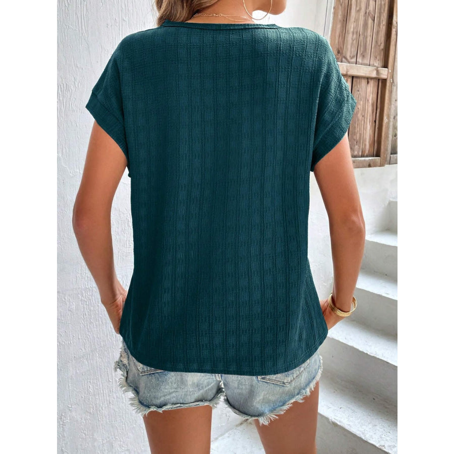 Textured Round Neck Short Sleeve Top Apparel and Accessories