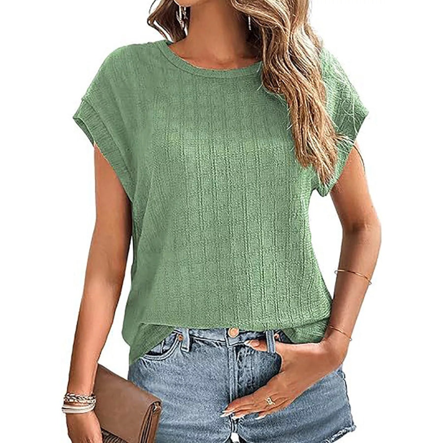 Textured Round Neck Short Sleeve Top Light Green / S Apparel and Accessories