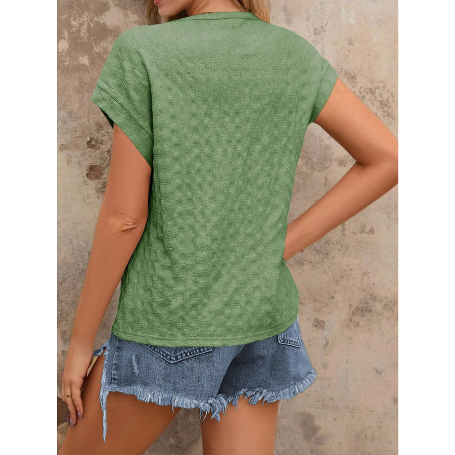 Textured Round Neck Short Sleeve Top Sage / S Apparel and Accessories