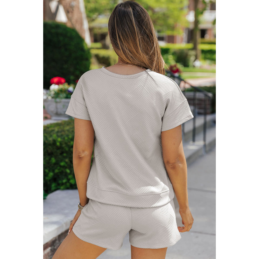 Textured Round Neck T-Shirt and Shorts Set Apparel and Accessories