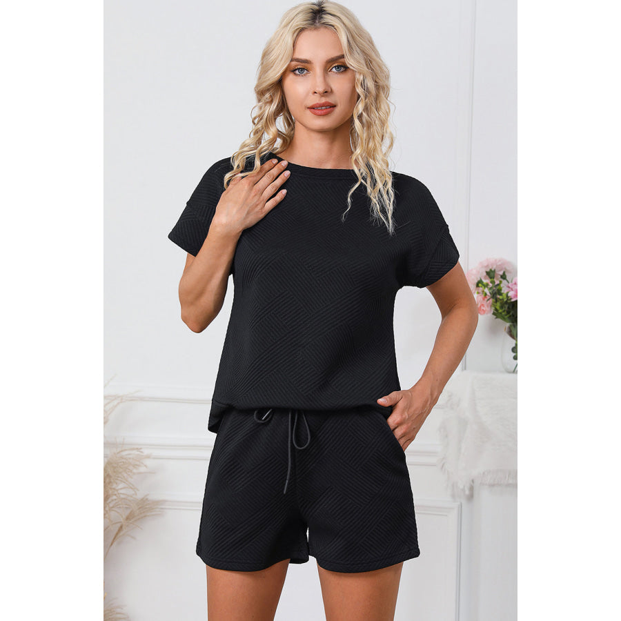 Textured Round Neck T-Shirt and Shorts Set Apparel and Accessories