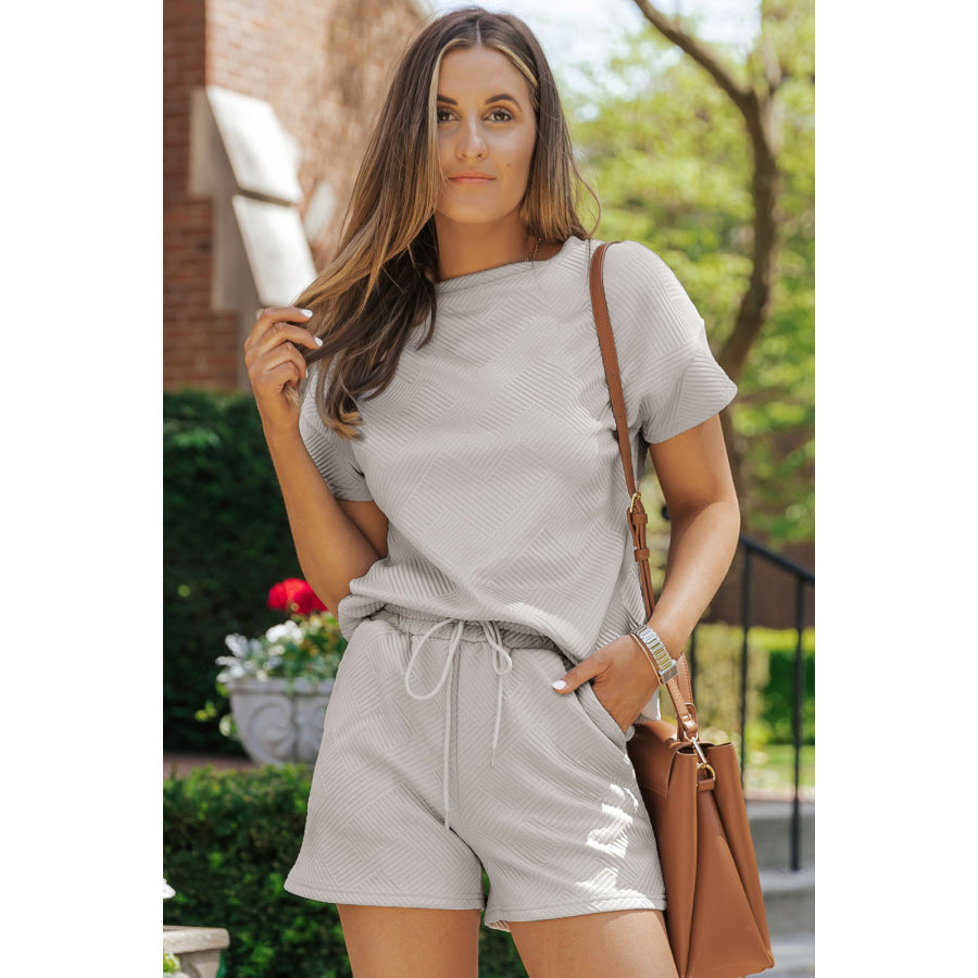 Textured Round Neck T-Shirt and Shorts Set Apparel and Accessories