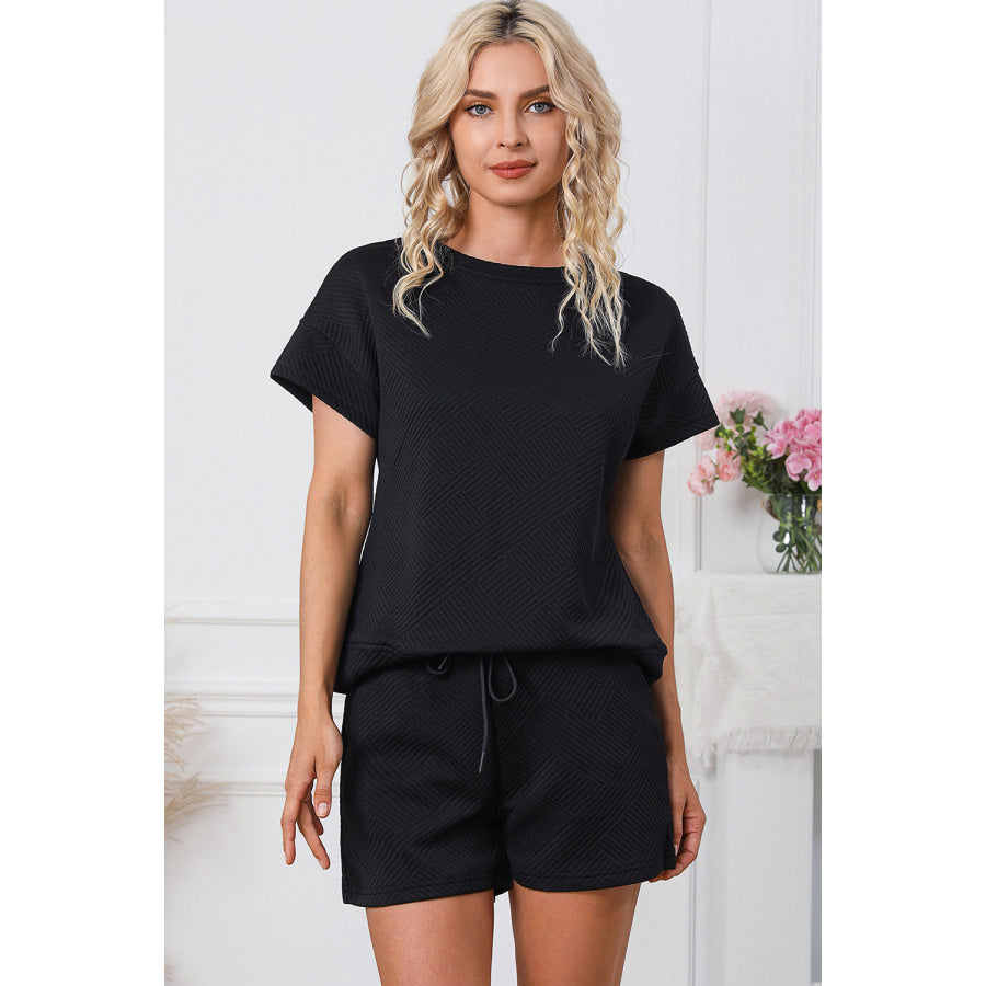 Textured Round Neck T-Shirt and Shorts Set Apparel and Accessories