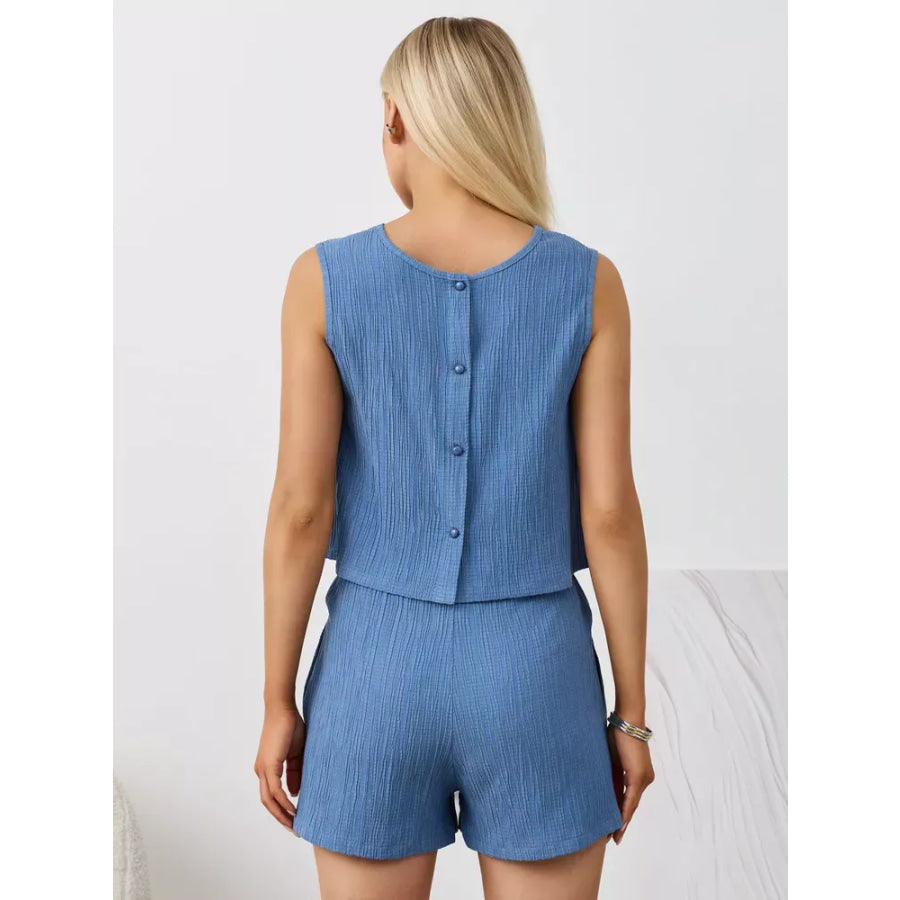 Textured Round Neck Tank and Shorts Set Apparel and Accessories