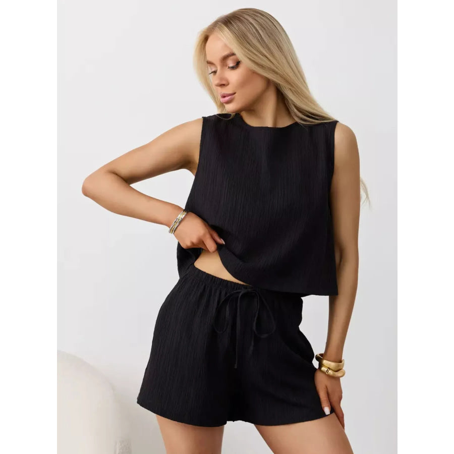 Textured Round Neck Tank and Shorts Set Apparel and Accessories