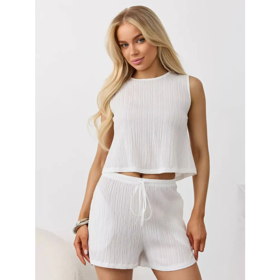 Textured Round Neck Tank and Shorts Set Apparel and Accessories