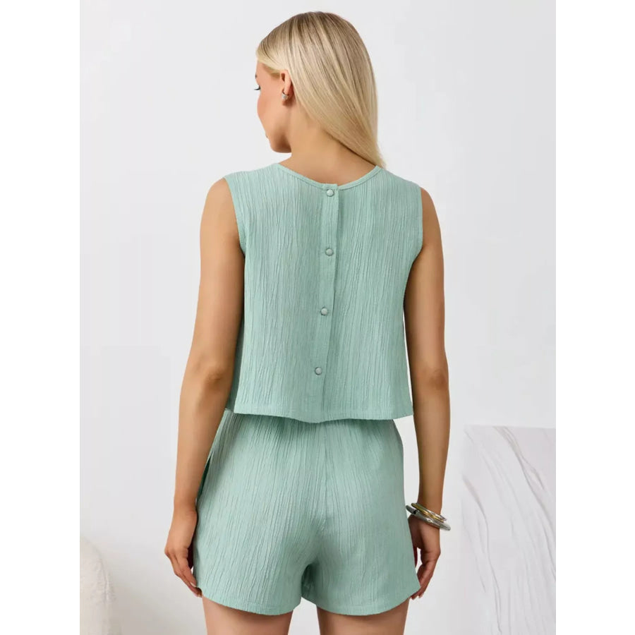Textured Round Neck Tank and Shorts Set Apparel and Accessories