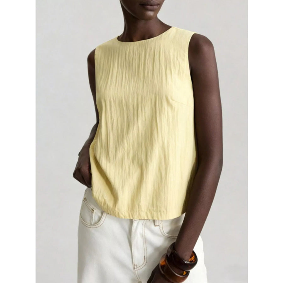Textured Round Neck Tank Yellow / XS Apparel and Accessories