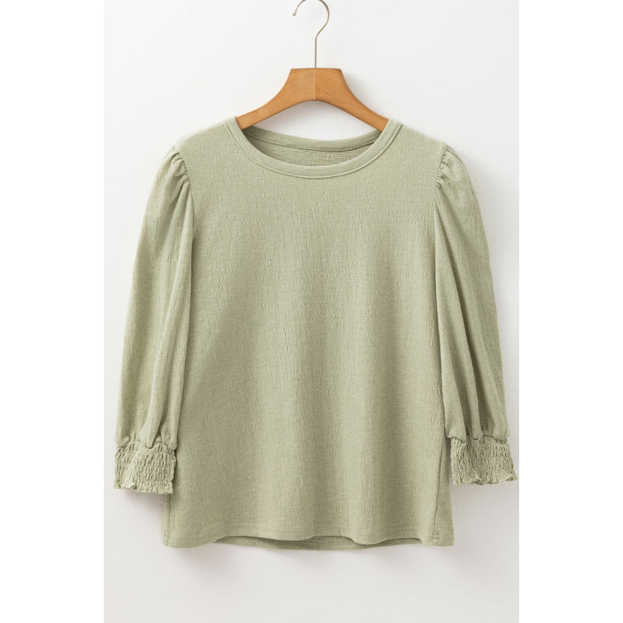 Textured Round Neck Three-Quarter Sleeve Blouse Apparel and Accessories