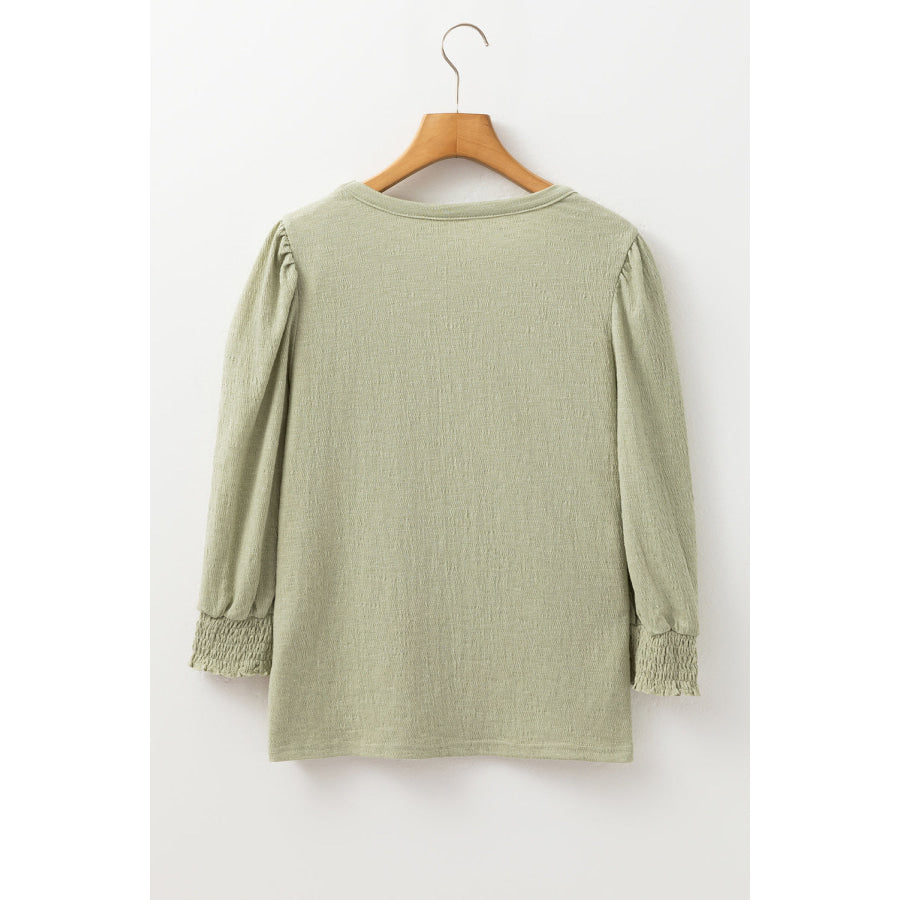 Textured Round Neck Three-Quarter Sleeve Blouse Apparel and Accessories