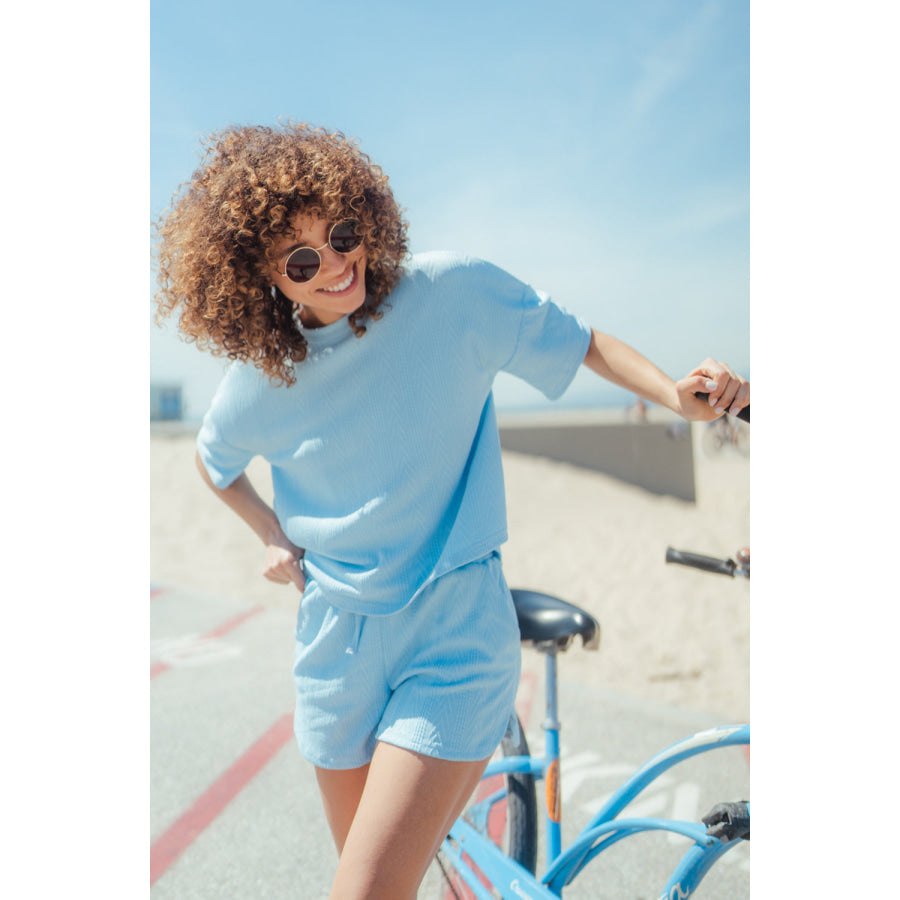 Textured Round Neck Top and Shorts Set Apparel and Accessories