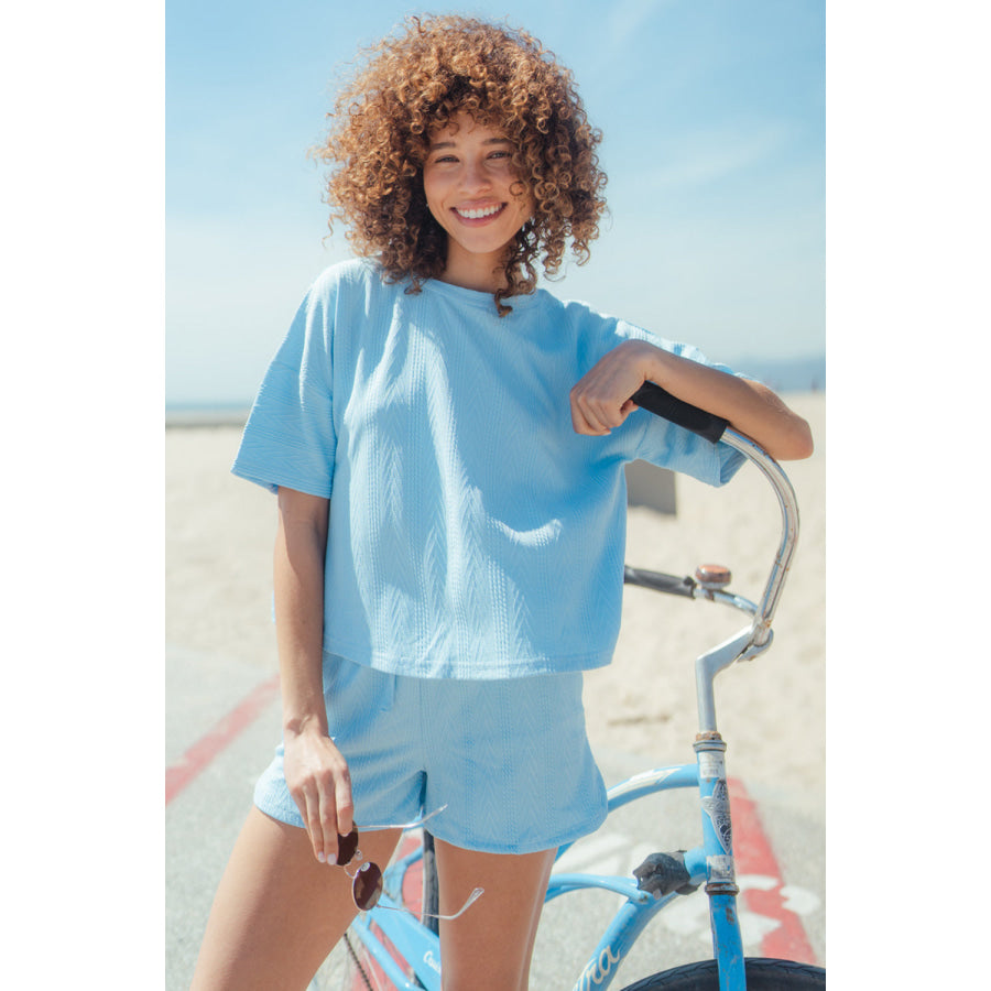 Textured Round Neck Top and Shorts Set Apparel and Accessories