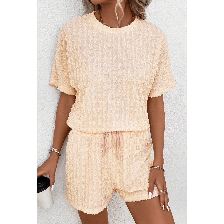 Textured Round Neck Top and Shorts Set Pastel Yellow / S Apparel and Accessories