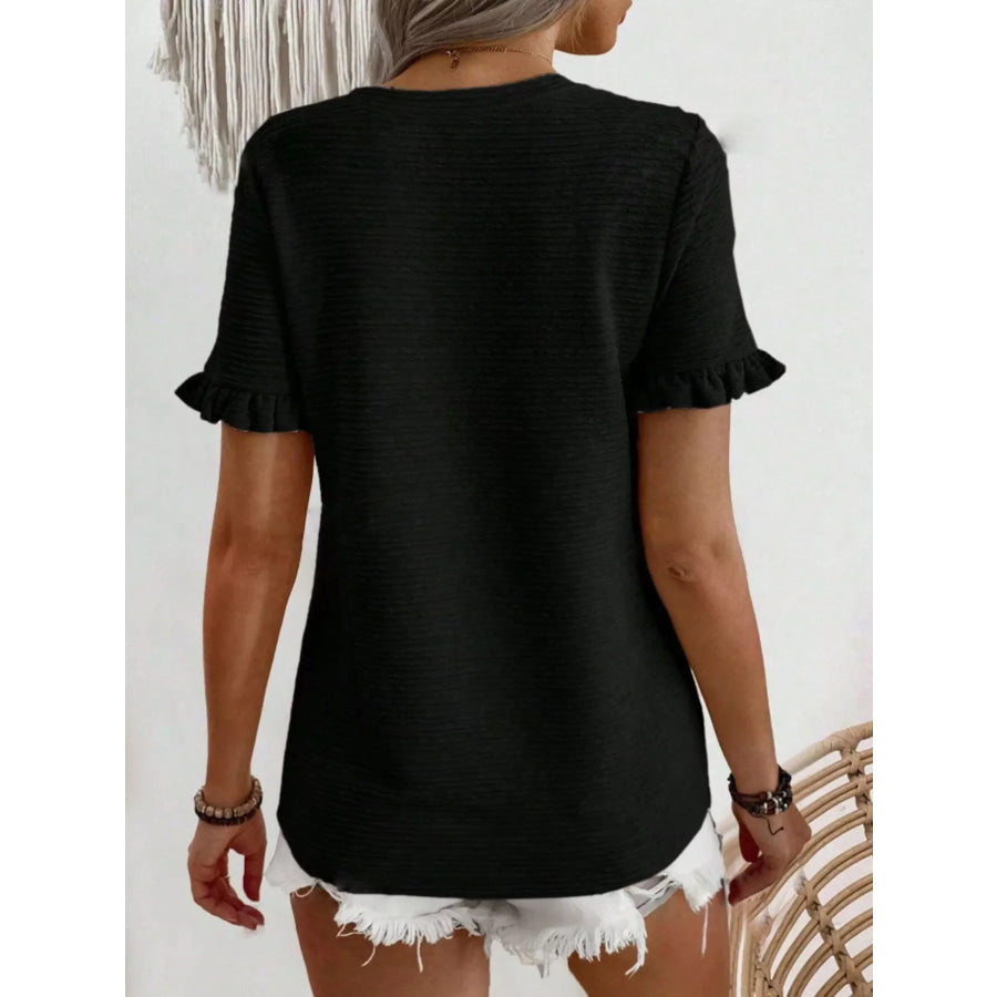 Textured Ruffle Sleeve Round Neck T-Shirt Apparel and Accessories