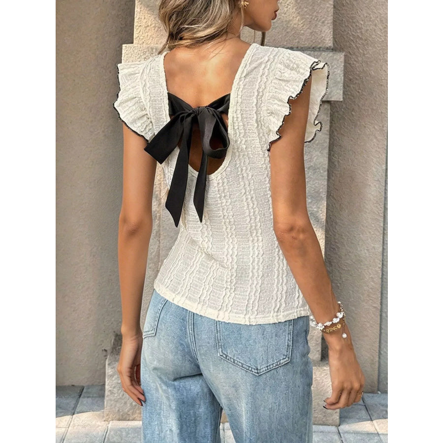 Textured Ruffle Sleeve Slim Fit Top Apparel and Accessories