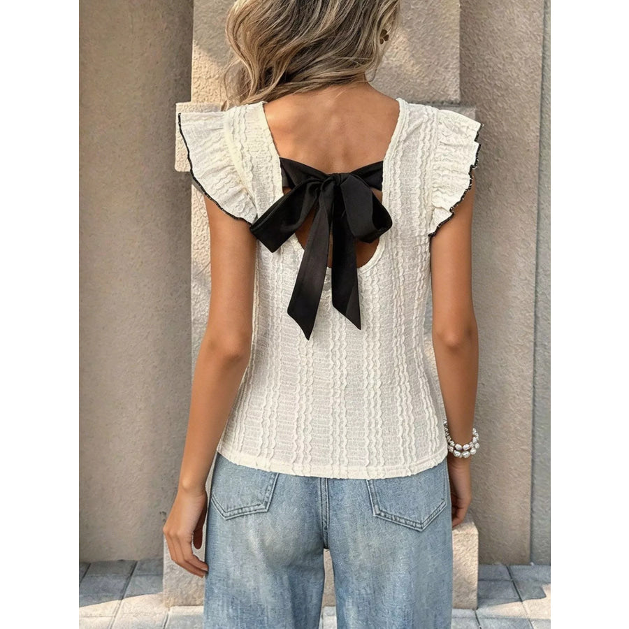 Textured Ruffle Sleeve Slim Fit Top Apparel and Accessories