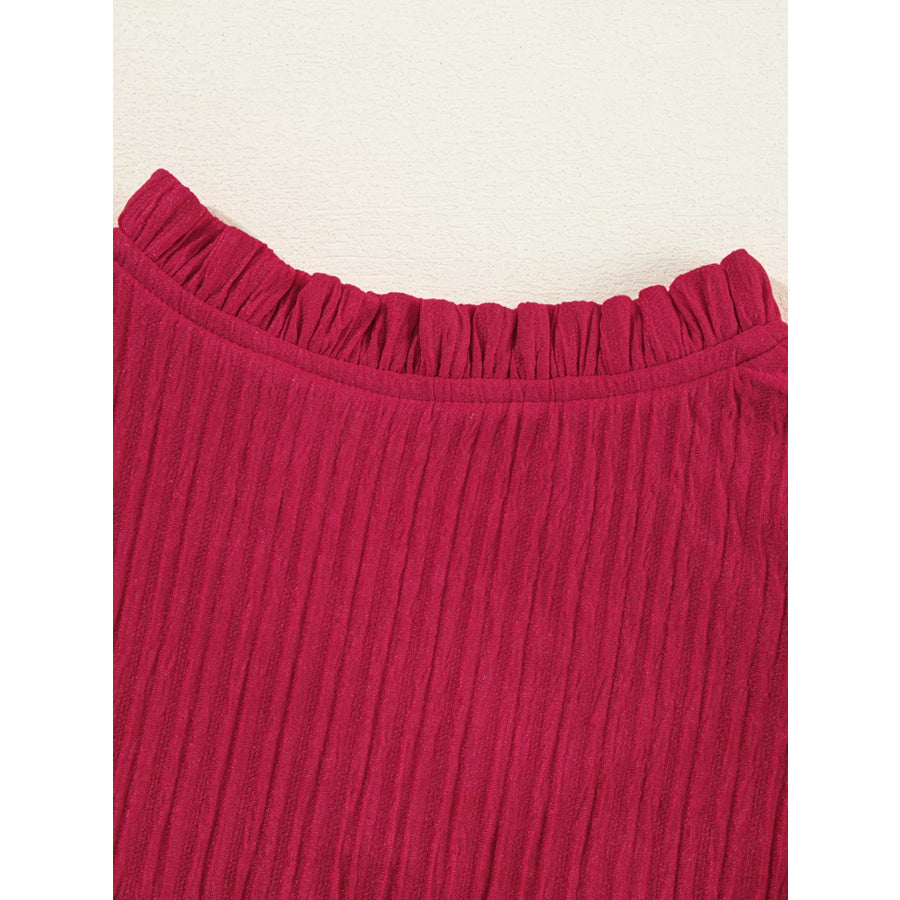 Textured Ruffled Trim Loose Fit Mini Dress Apparel and Accessories