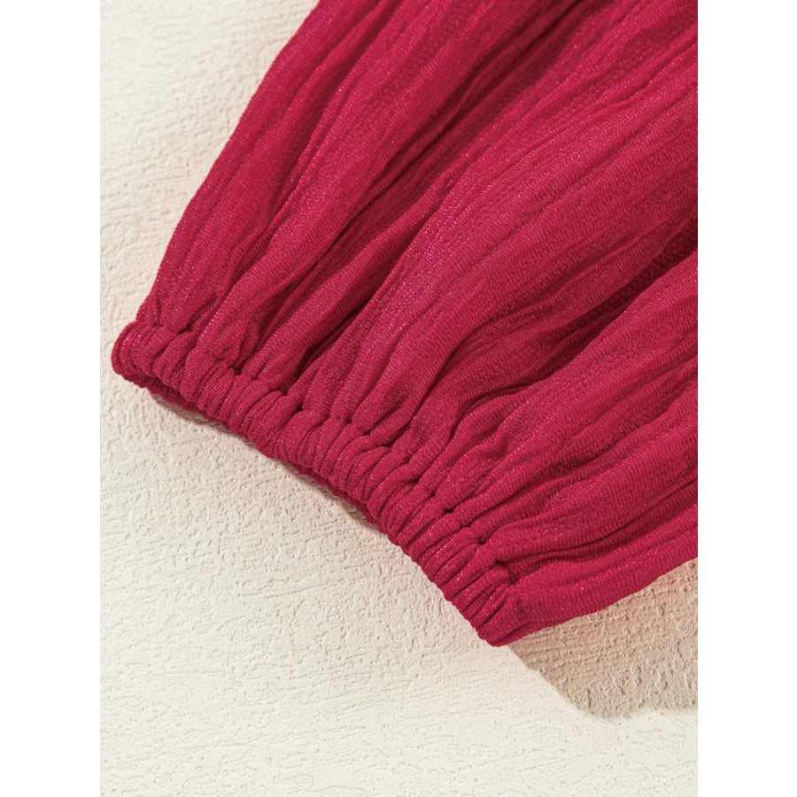 Textured Ruffled Trim Loose Fit Mini Dress Apparel and Accessories
