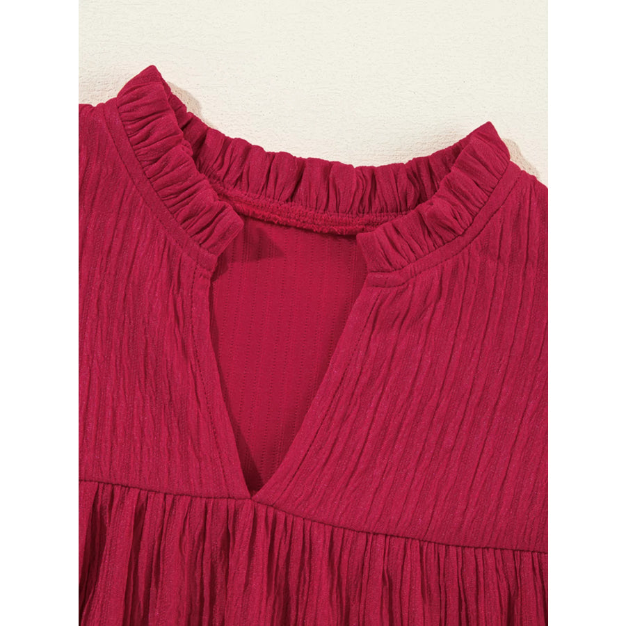 Textured Ruffled Trim Loose Fit Mini Dress Apparel and Accessories
