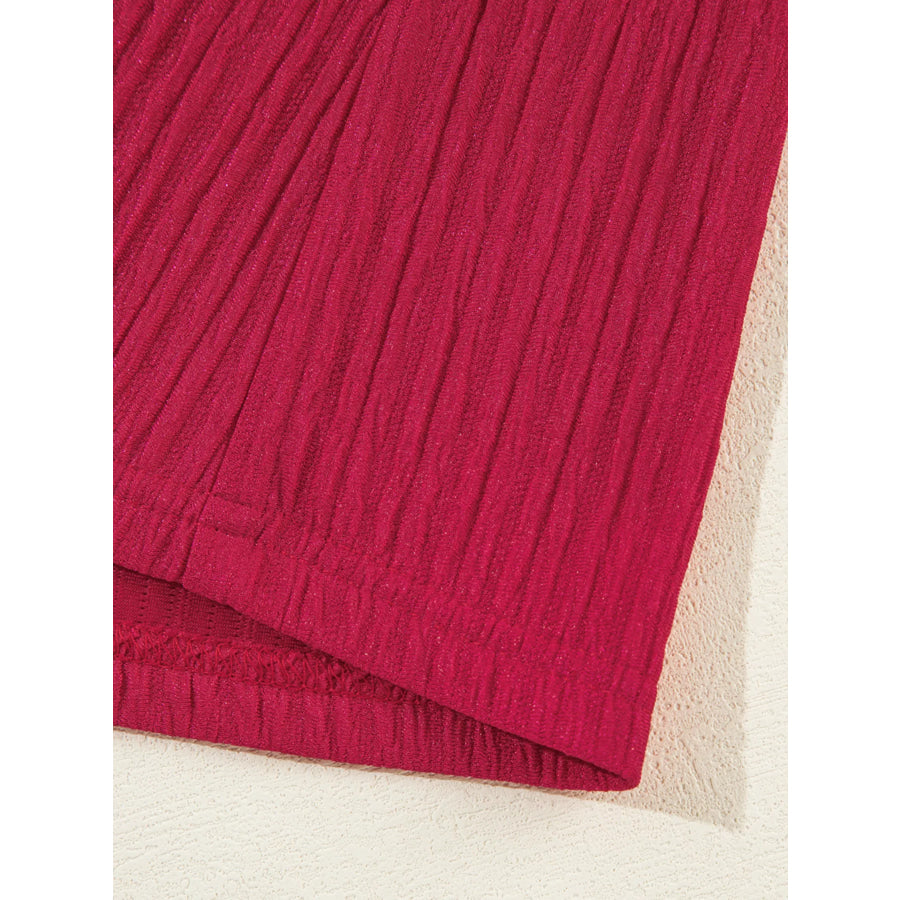 Textured Ruffled Trim Loose Fit Mini Dress Apparel and Accessories