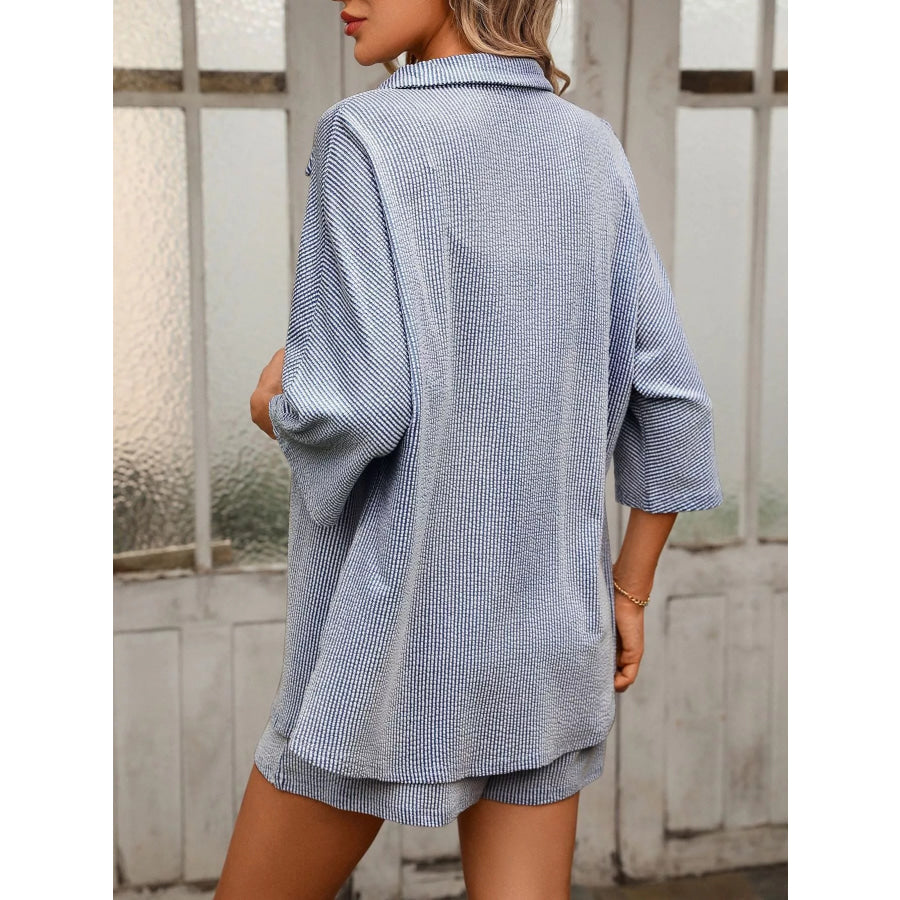 Textured Shirt and Shorts Set Apparel and Accessories
