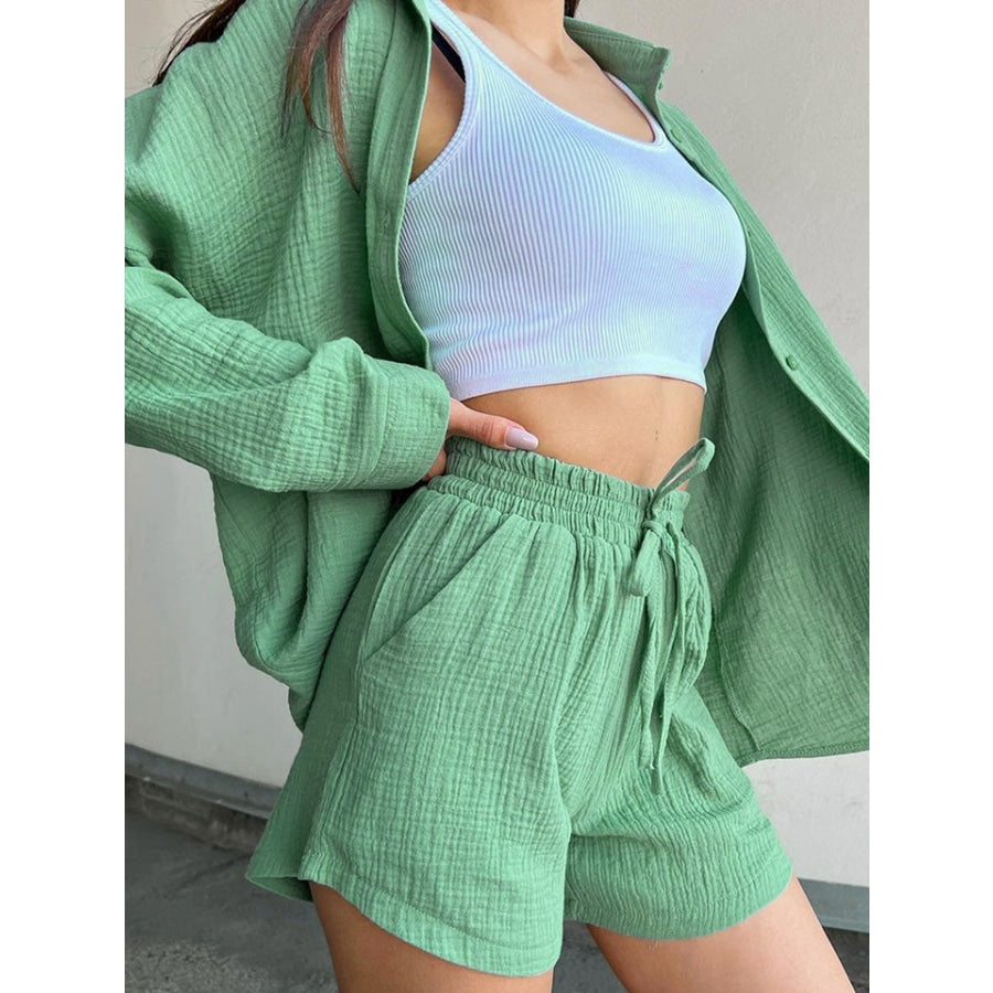 Textured Shirt and Shorts Set