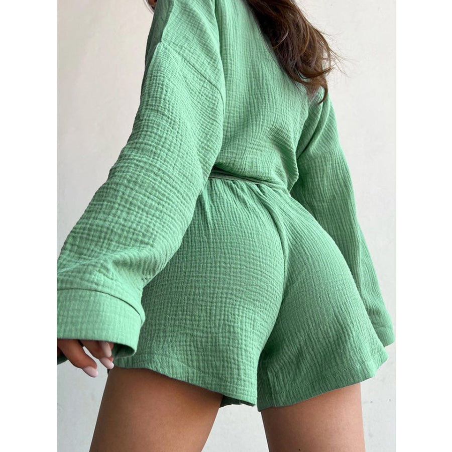 Textured Shirt and Shorts Set Mid Green / S