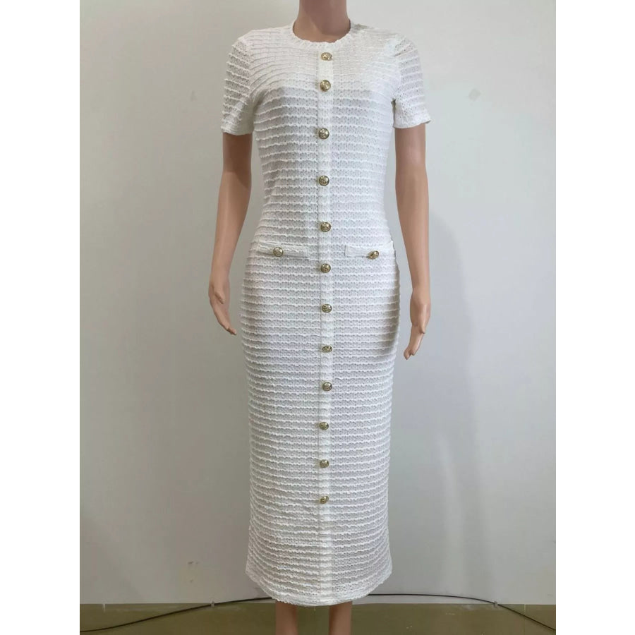 Textured Short Sleeve Midi Dress Apparel and Accessories