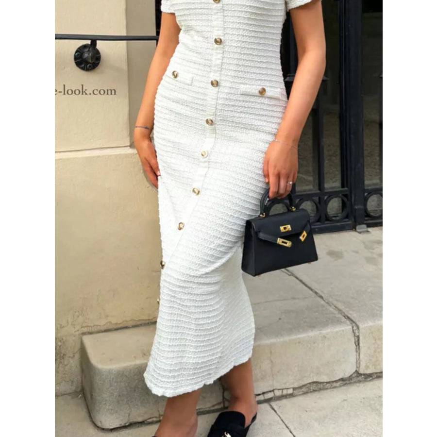 Textured Short Sleeve Midi Dress Apparel and Accessories