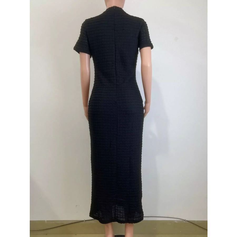 Textured Short Sleeve Midi Dress Apparel and Accessories