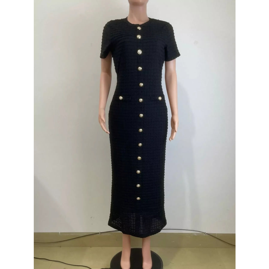 Textured Short Sleeve Midi Dress Apparel and Accessories