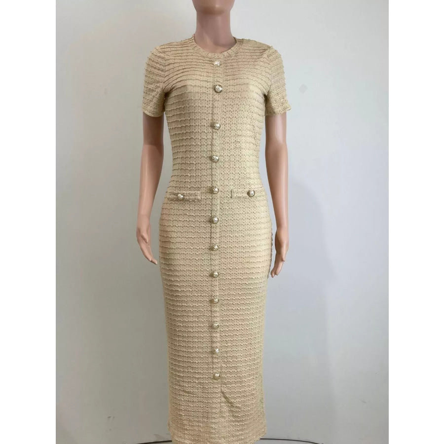 Textured Short Sleeve Midi Dress Apparel and Accessories