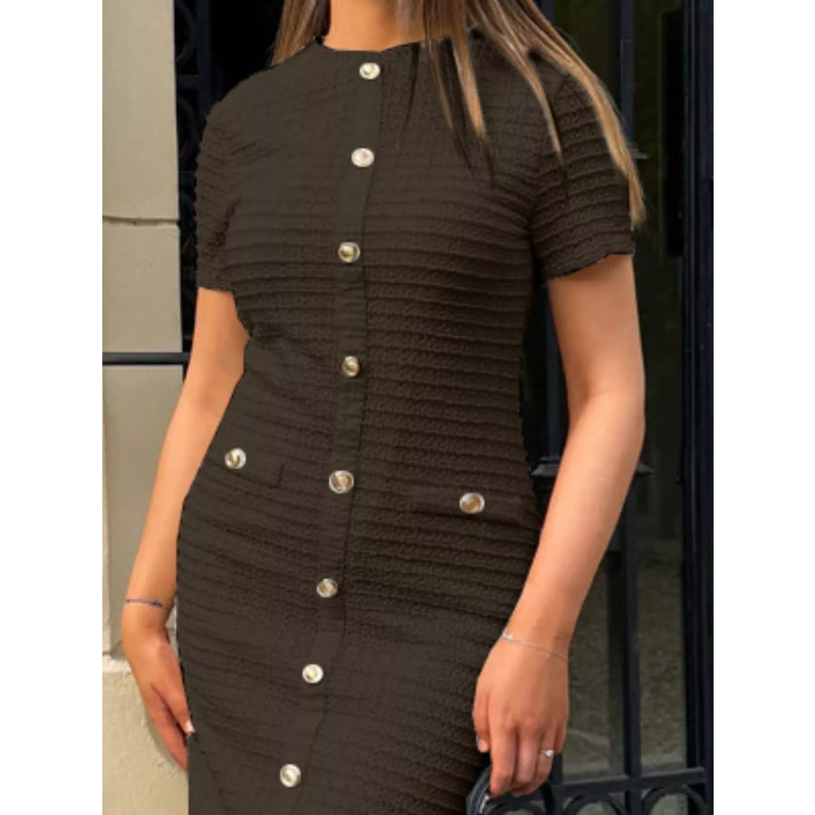 Textured Short Sleeve Midi Dress Apparel and Accessories