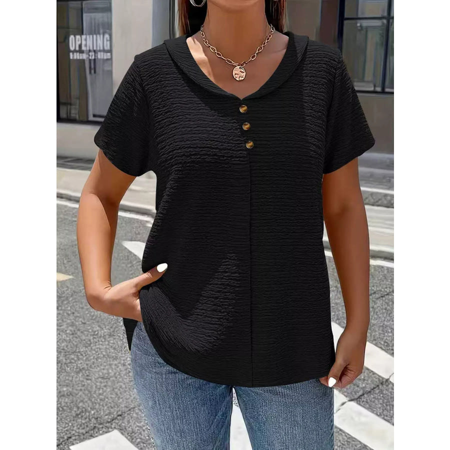 Textured Short Sleeve Top Black / S Apparel and Accessories