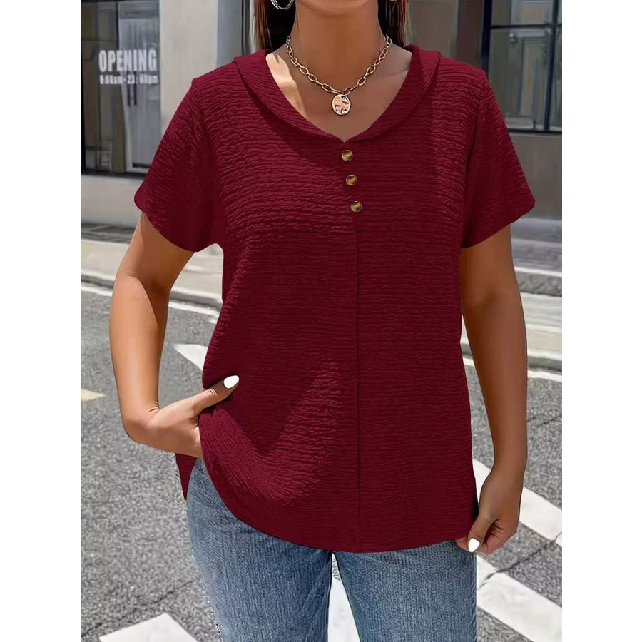 Textured Short Sleeve Top Burgundy / S Apparel and Accessories